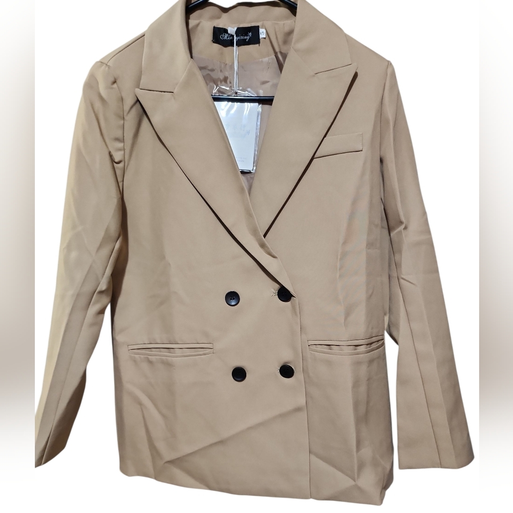 FR: Women's double-breasted blazer.